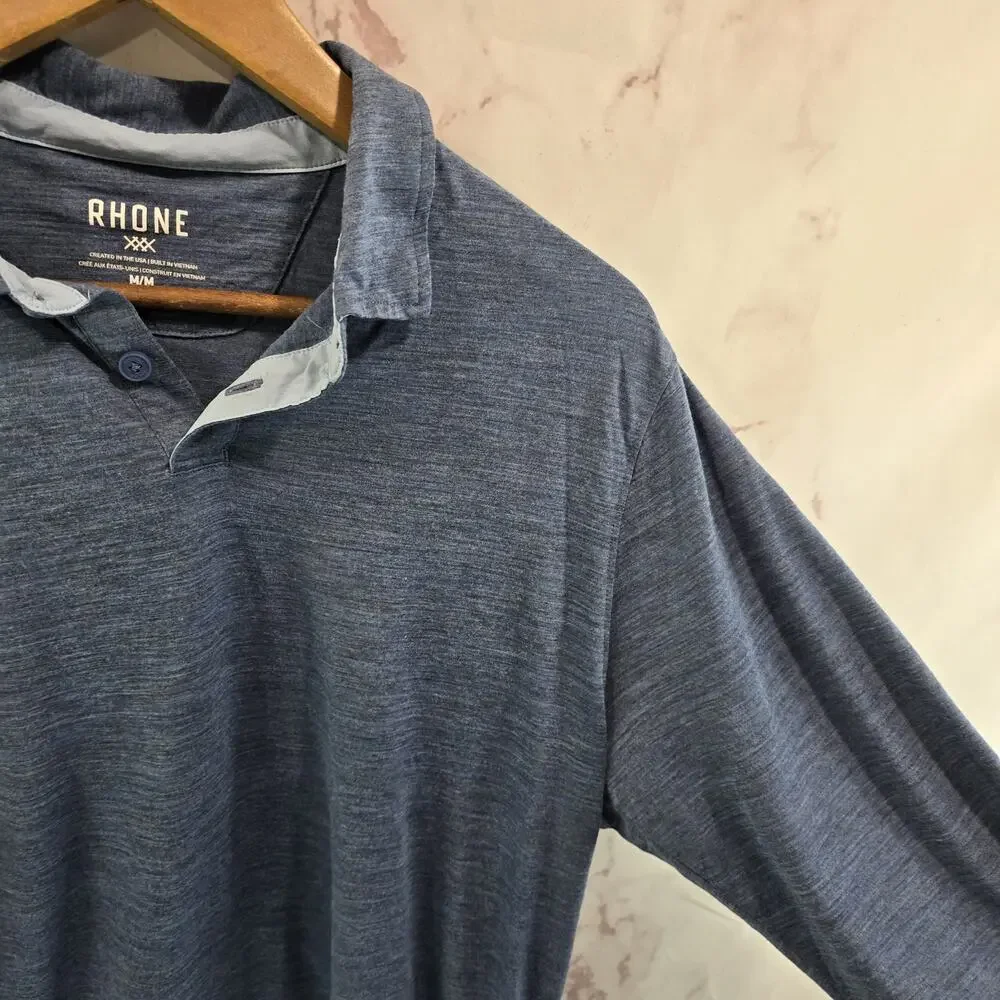 Rhone Shirt Mens Medium Blue Polo Wool Blend Long Sleeve Henley